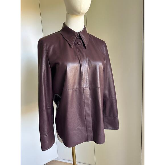 Nanushka by Naum Vegan Leather Button up shirt Size XS in Merlot Luxury Designer - Picture 2 of 8